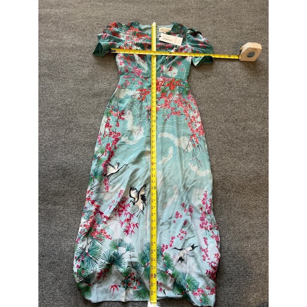 NWT $975 SALONI Bianca Blue Hanami Clouds Pure Silk Jacquard Crepe Chine Dress 4 - Picture 12 of 13